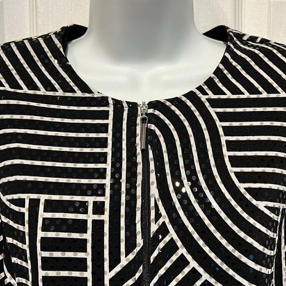 Frank Lyman Black/White Abstract Design Zip Up Blazer Jacket Size 10 - Picture 2 of 10